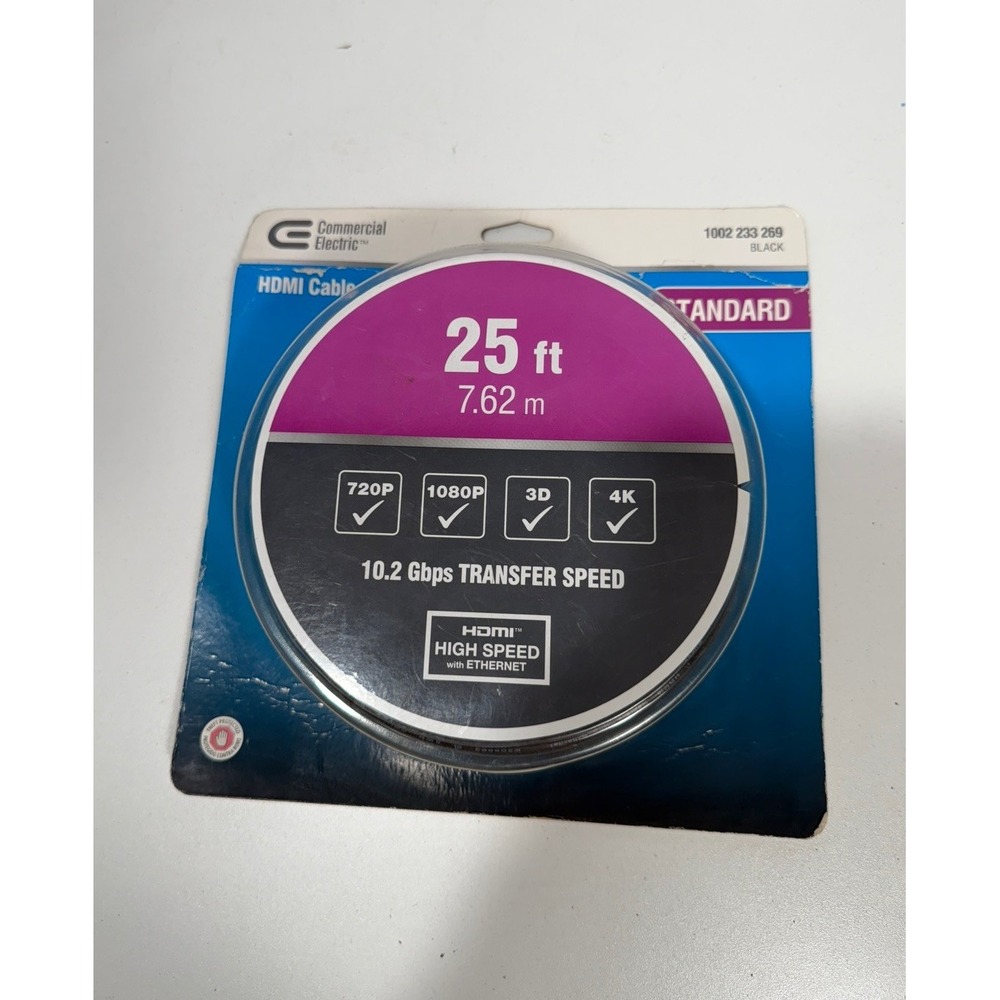 Commercial Electric 25 Ft HDMI High Speed Cable W/ Ethernet 1080P